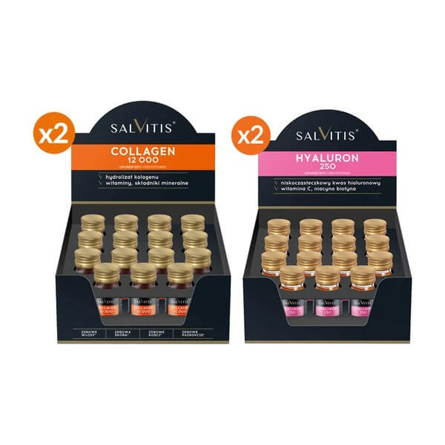 Set Salvitis Hyaluron 250, 30 ml x 30 buc. + Salvitis Colagen 12000, 30 ml x 30 buc.