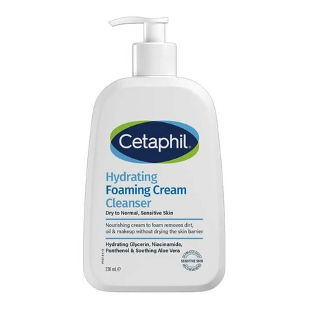 Cetaphil Hydrating Foaming Cream Cleanser, espuma limpiadora facial en crema, 236 ml