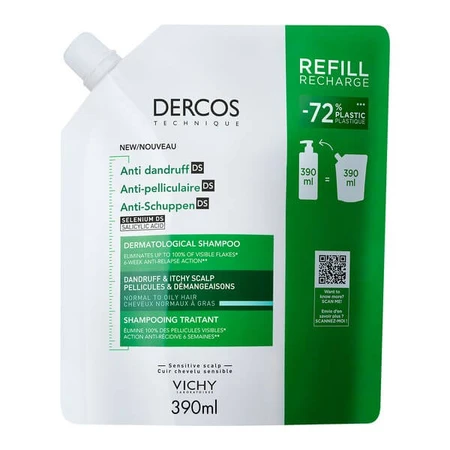 Set Vichy Dercos DS, antiroosshampoo, normaal en vet haar, 390 ml + navulverpakking, 390 ml