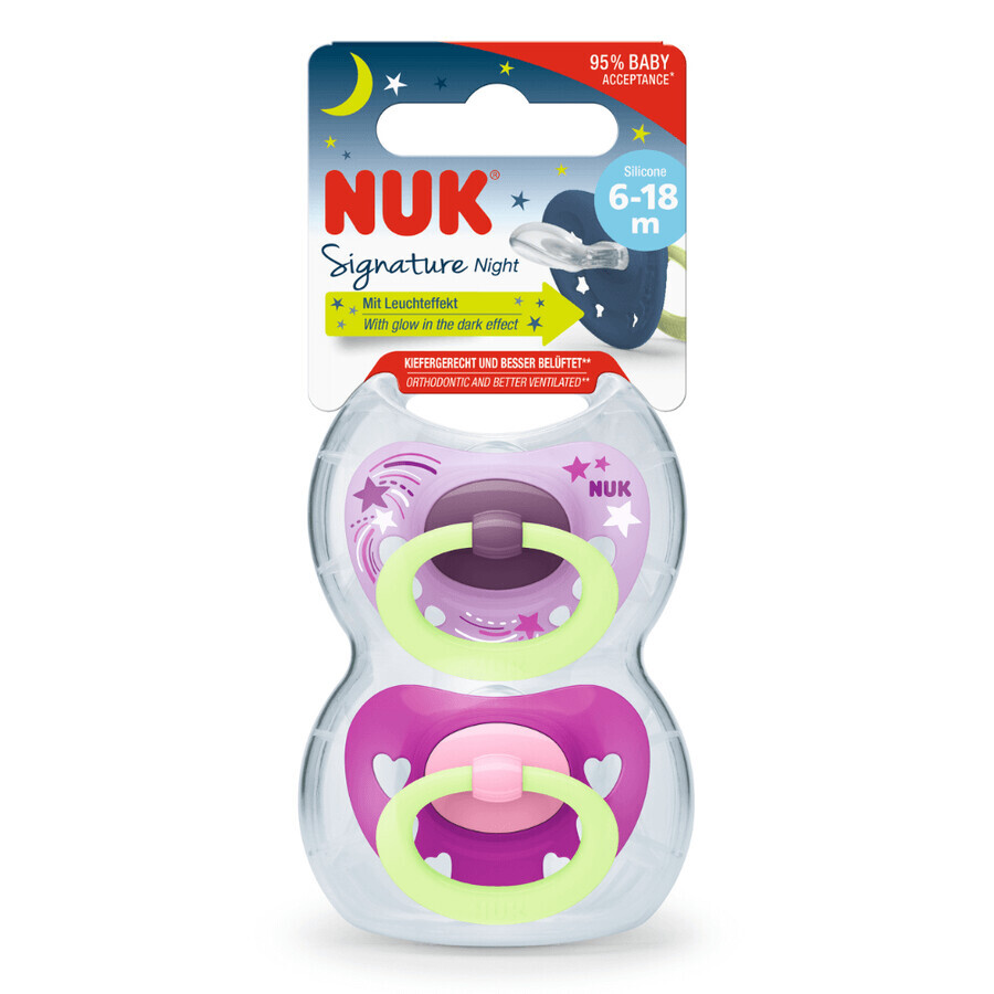 M2 Sucette en silicone Signature Night, 2 pièces, 6-18 mois, Nuk