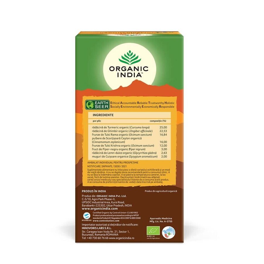 Ceai Adaptogen Turmeric si Ghimbir, 25 plicuri, Organic India