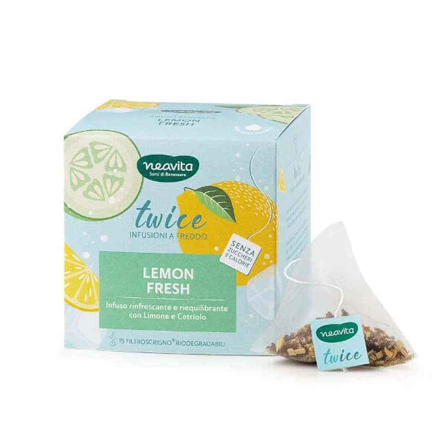 Neavita Dos Veces Limón Infusión Fría Fresca con Limón y Pepino - 15 Coladores