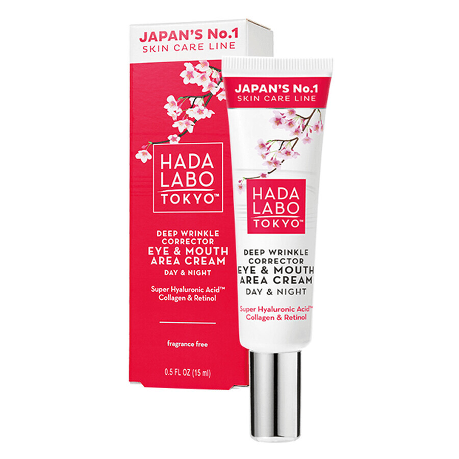 Crema de corectare a ridurilor adanci pentru ochi si gura fara parfum cu acid super hialuronic, 15 ml, Hada Labo Tokyo