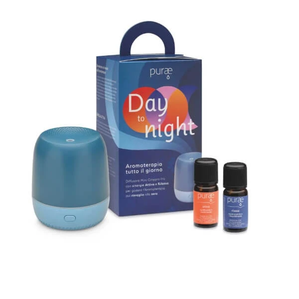 Purae Day to Night Kit Mini Ultrasone Diffuser Blauw en Blauwe Kleur + Actieve Synergie + Ontspannende Synergie