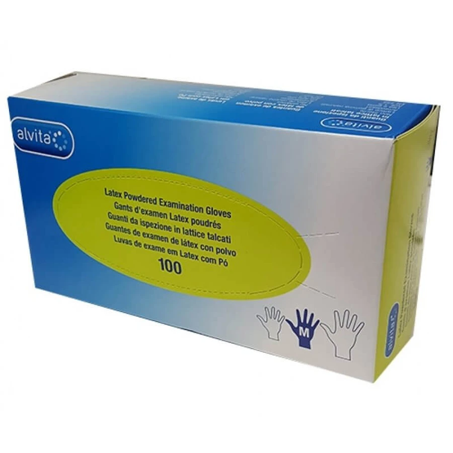 ALVITA® DUST-FREE LATEX GLOVES M 100 stuks