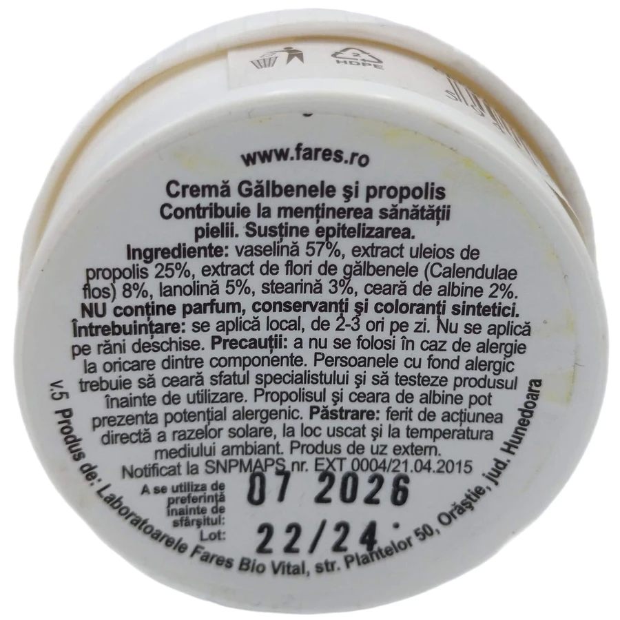 Cremă de Gălbenele și Propolis, P117, 20 g, Fares