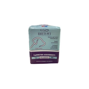Safety pet 50 covorașe absorbante cu benzi atrăgătoare, anti-miros și adezive 60 x 90 cm