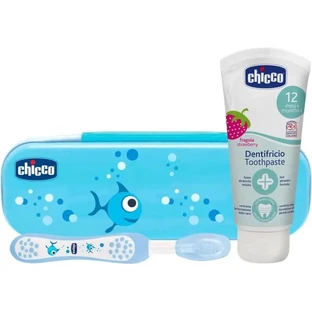 Chicco estuche higiene bucal azul con cepillo + pasta dentífrica fresa 12m+