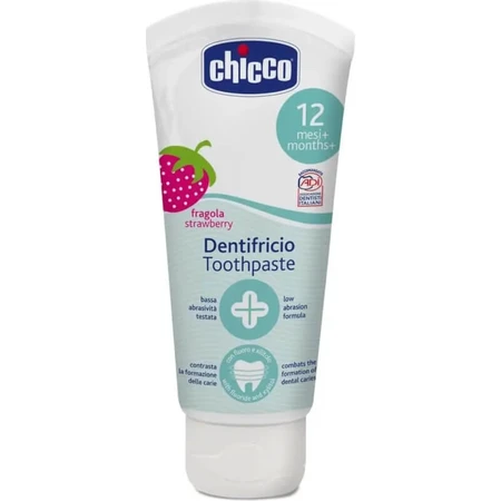 Chicco estuche higiene bucal azul con cepillo + pasta dentífrica fresa 12m+