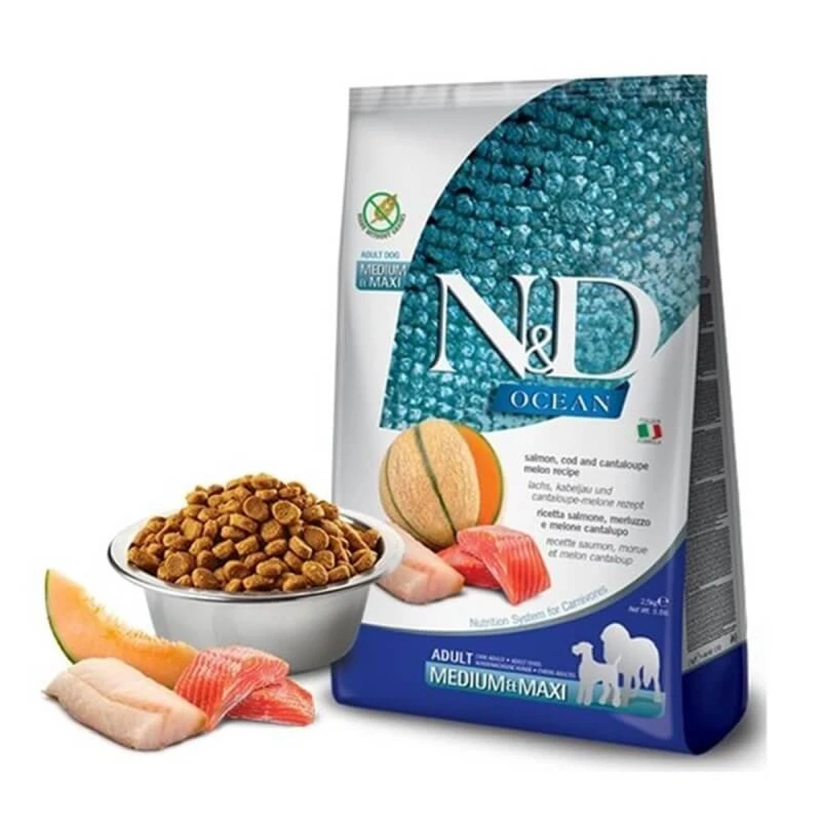 Farmina N&amp;d ocean salmon, cod and cantaloupe - aliment complet pour chiens adultes de taille moyenne et grande 2,5 kg