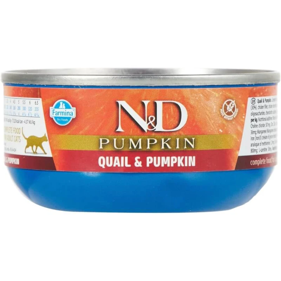 Farmina N&amp;d calabaza sin cereales codorniz y calabaza - alimento completo para gatos adultos 70 g