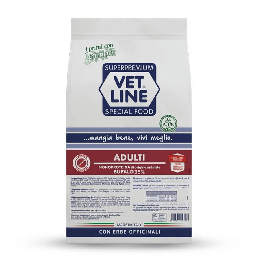 Vet line Adult buffalo - aliment sec complet pour chiens 12,5 kg