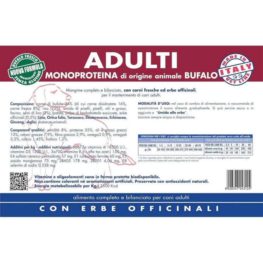 Vet line Adult buffalo - aliment sec complet pour chiens 12,5 kg