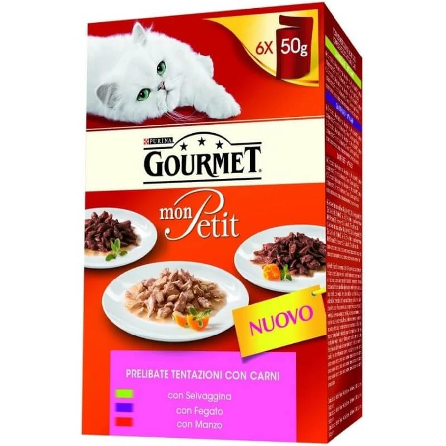 Purina gourmet mon petit beef,lever en wild - complete voeding voor volwassen katten 6 x 50 gr