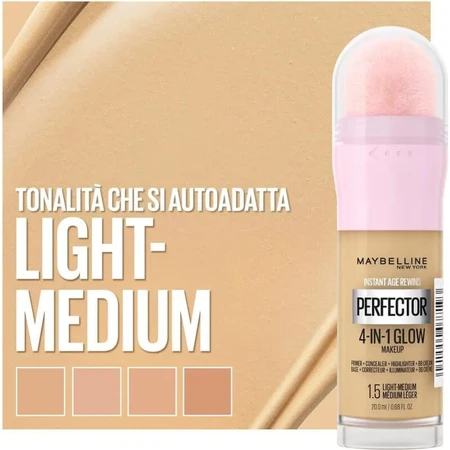 Maybelline Instant age rewind perfector 4-in-1 glow makeup - fond de ten iluminator - nr. 1.5 light medium
