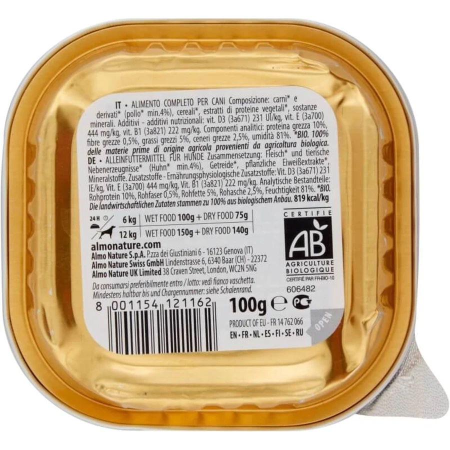 Almo nature Daily menu organic chicken - wet food for adult dogs 100 gr.