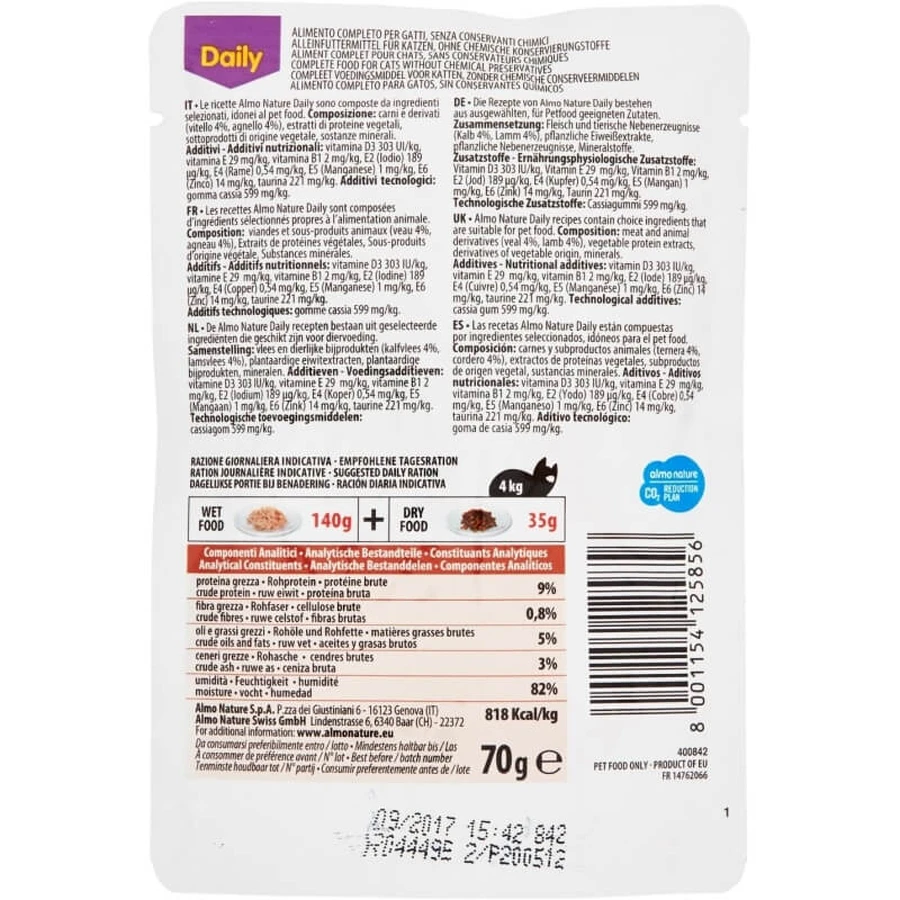 Almo nature Daily menu Kalb- und Lammfleisch - Alleinfuttermittel für ausgewachsene Katzen 70 gr