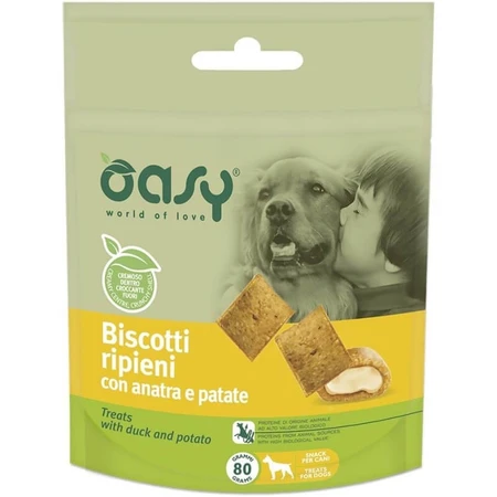 Oasy Snack hondenkoekjes gevuld met eend en aardappelen - aanvullende voeding voor volwassen honden 80 gr