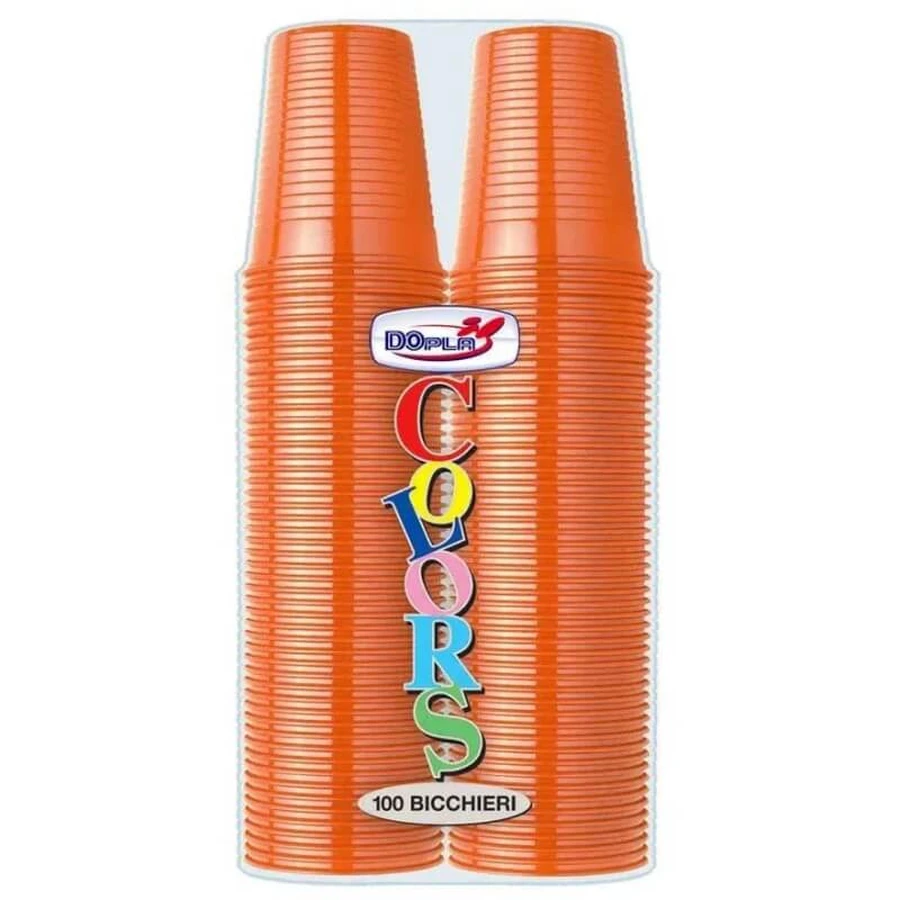 Dopla Colors - 100 oranje polystyreen glazen, 200 ml.