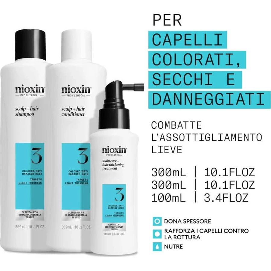 Nioxin System 3 Kit - volumisierendes Shampoo 300 ml + Spülung 300 ml + Kur 100 ml Box-Set
