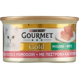 Purina Gourmet Gold Mousse Forelle und Kirschtomaten - Alleinfuttermittel für ausgewachsene und säugende Katzen 85 gr