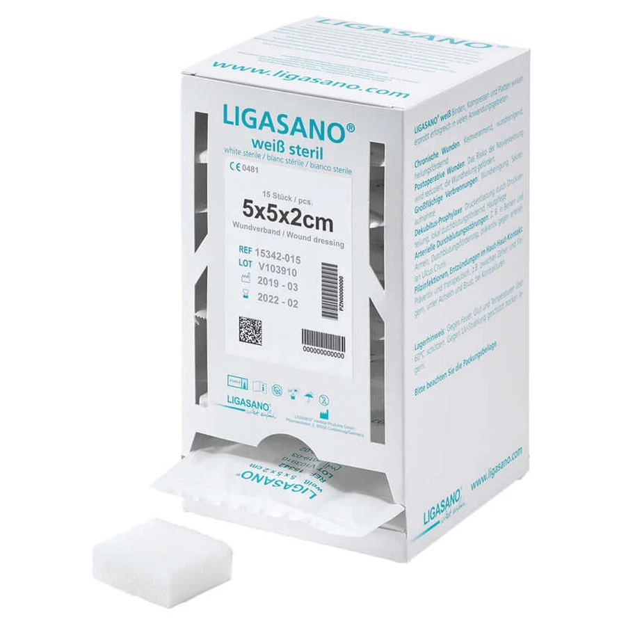 Ligasano biały opatrunek 2x5x5 cm sterylny Sp 15 szt.: ceny i cechy