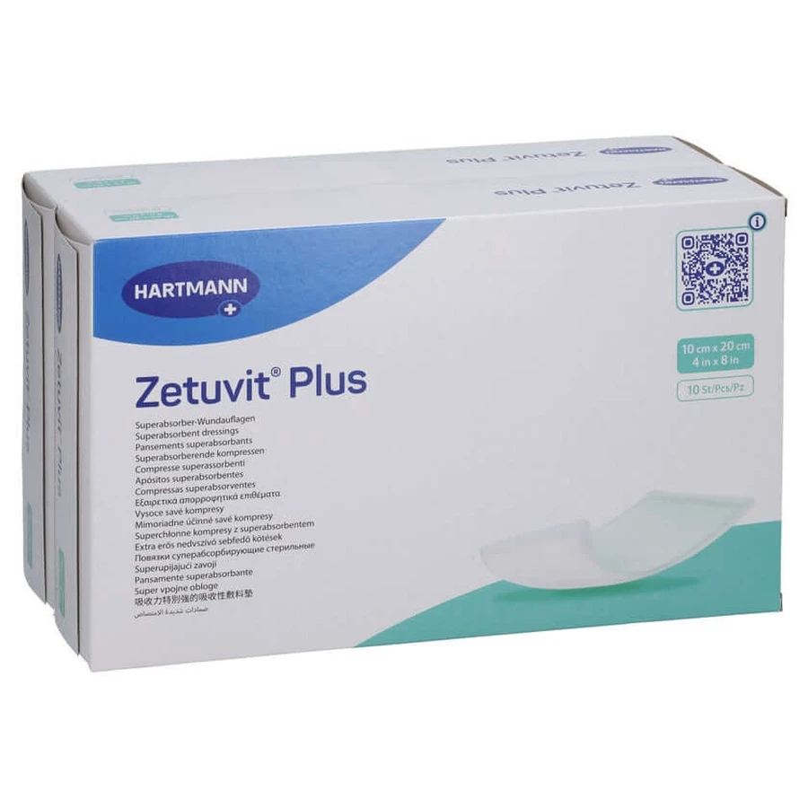 Zetuvit Plus compresă absorbantă extra puternică sterilă 10x20 cm 20 buc.