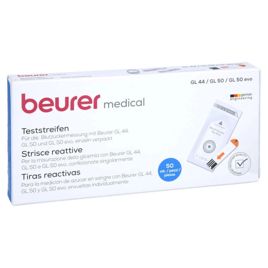 Beurer Gl44/gl50 bloedglucose teststrips 50 stuks.
