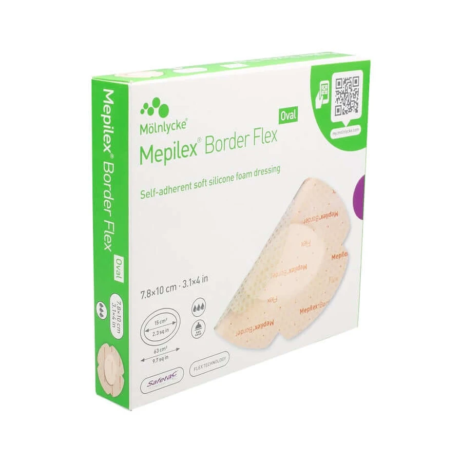 Mepilex Border Flex adhesive foam dressing 7.8x10 cm oval 5 pcs.