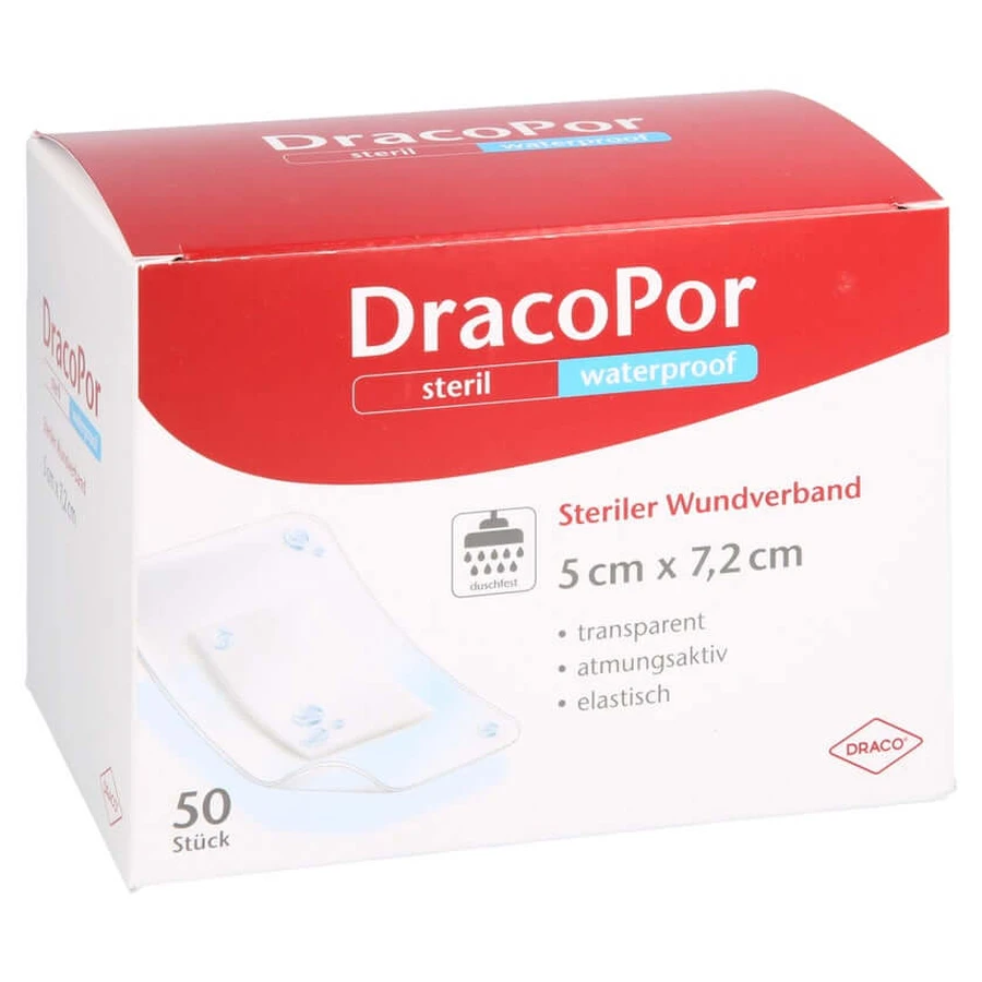 Dracopor Pansament impermeabil pentru răni 5x7.2 cm 50 buc