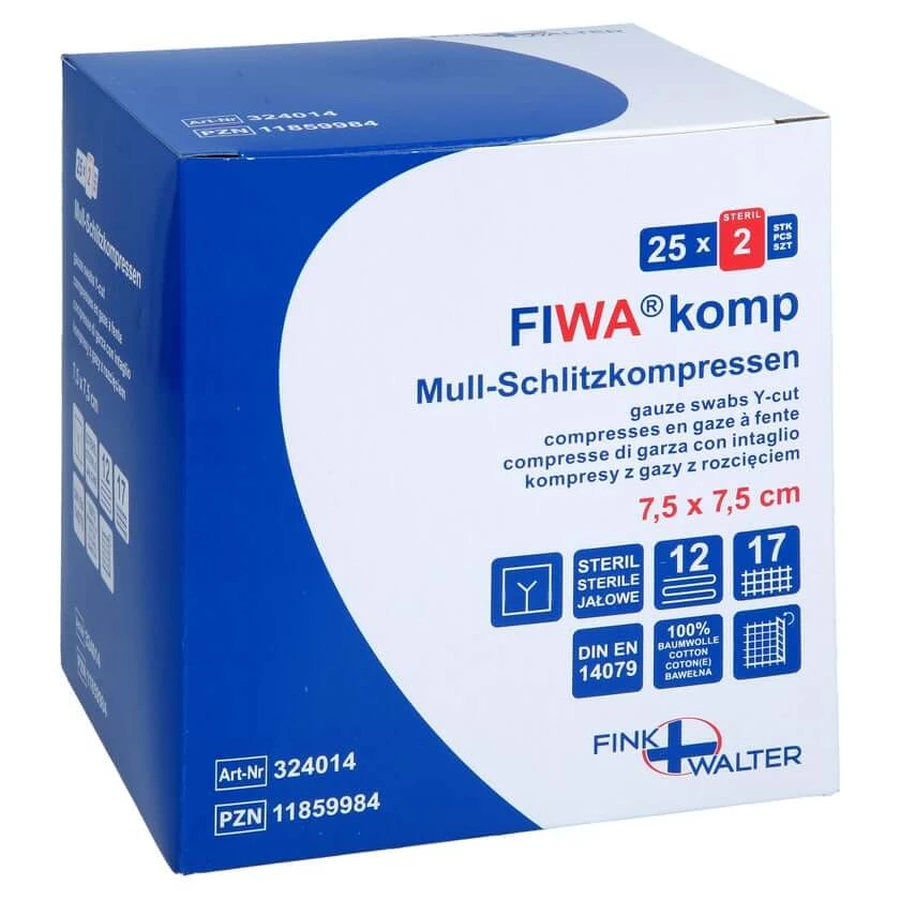 Compresses à fente 7,5x7,5 cm stériles 12fa 25X2 pcs.