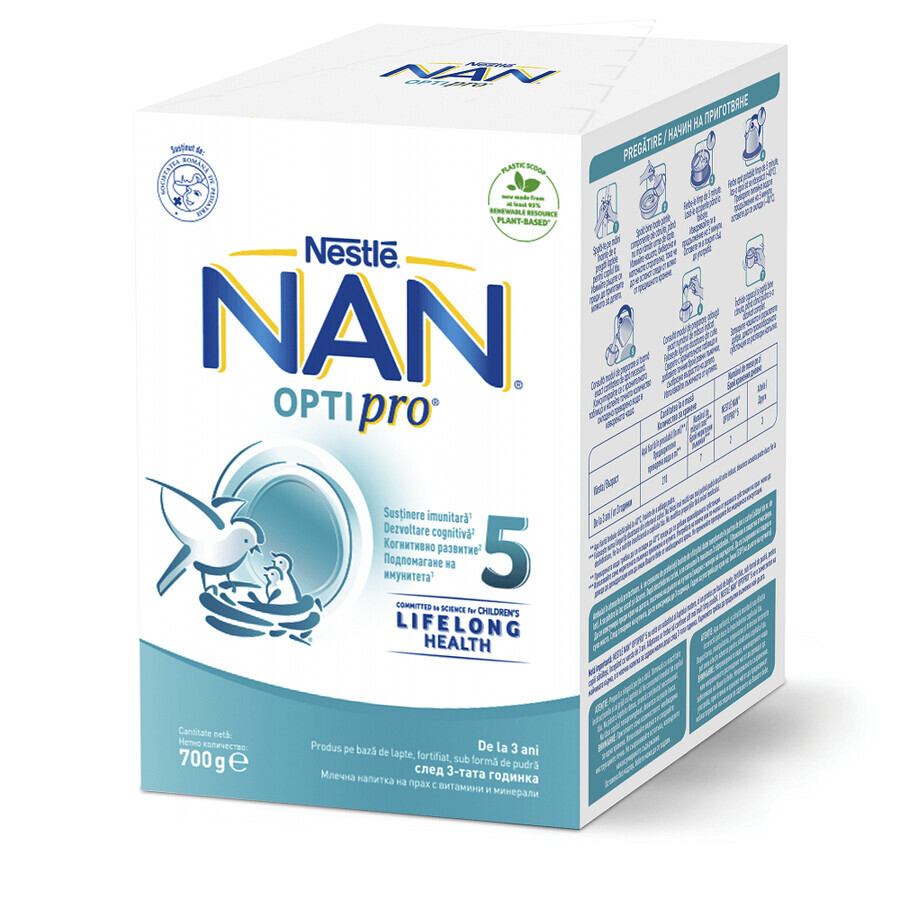 Formula di latte in polvere Nan 5 Optipro, +3 anni, 700 gr, Nestlé