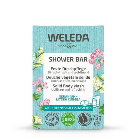 Savon de douche végétal au géranium et à la litsée, 75 g, Weleda