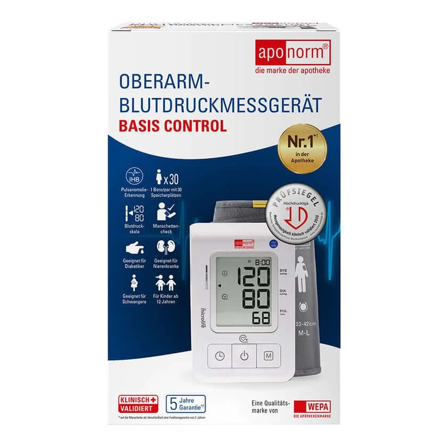Aparat de măsurare a tensiunii arteriale la braț aponorm Basis Control, 1 buc.