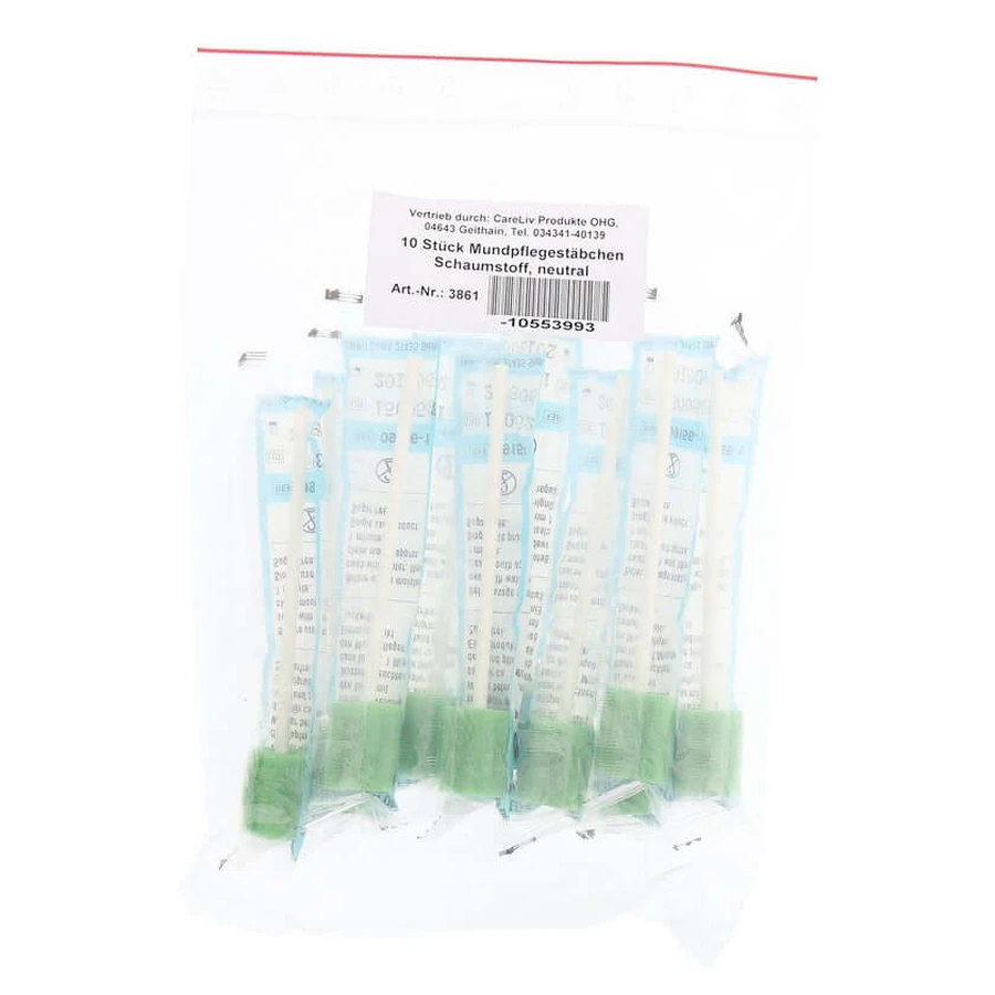 Neutrale schuimstaafjes voor mondverzorging, 10 stuks