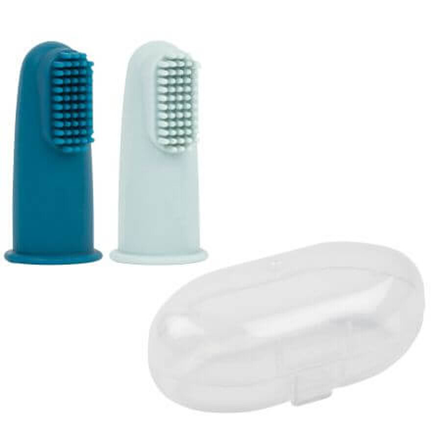 Lot de 2 dés à coudre en silicone et boîte de protection, 6 mois et +, bleu et bleu, Nattou