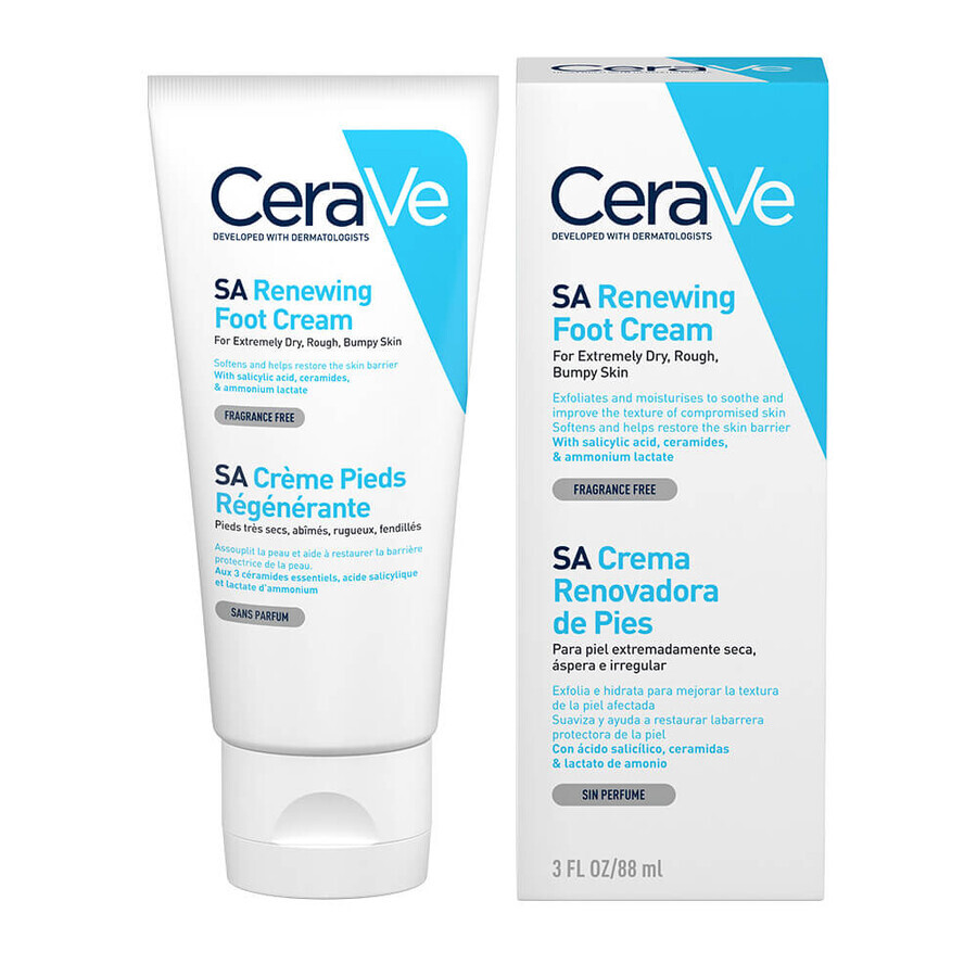 CeraVe Crema Piedi Rigenerante, Pelle molto secca, screpolata e ruvida, 88 ml