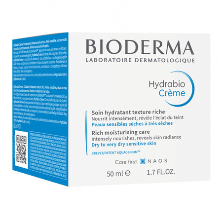 Bioderma Hydrabio vochtinbrengende crème voor gevoelige en droge huid, 50 ml