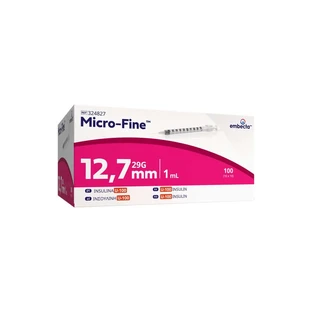 Microfijne insulinespuit 1 ml U100 12,7 mm, verpakking van 100 stuks