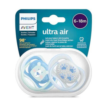 Avent Ultra Air Fopspeen 6-18 maanden, blauw/groen x 2st, SCF 085/03