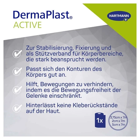 DermaPlast Active Sport Tape, bianco, 3,75 cm x 7 m, 1 rotolo