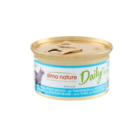Almo Nature Daily: mousse de atún y pescado blanco - Alimento completo para gatos adultos, 85 g
