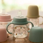 Suavinex My Family - Eerste babyfles met handvat en siliconen speen - Lichtblauw