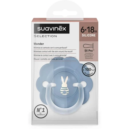 Suavinex Wonder – silikonowy smoczek, 6–18 miesięcy – jasnoniebieski: ceny i cechy