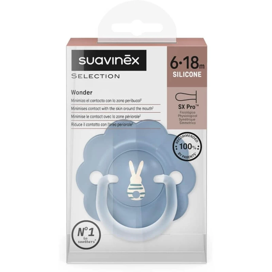Suavinex Wonder – silikonowy smoczek, 6–18 miesięcy – jasnoniebieski: ceny i cechy