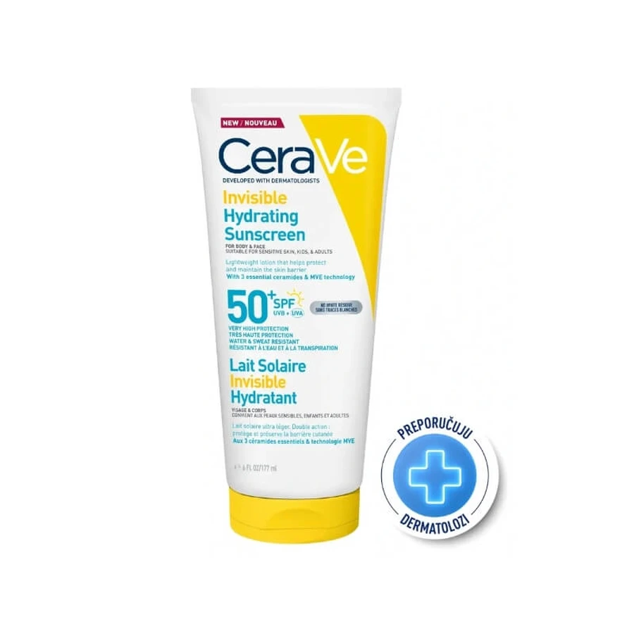 Cerave SPF 50+ Niewidoczny krem nawilżający z filtrem przeciwsłonecznym, bardzo wysoka ochrona, 177 ml: ceny i cechy