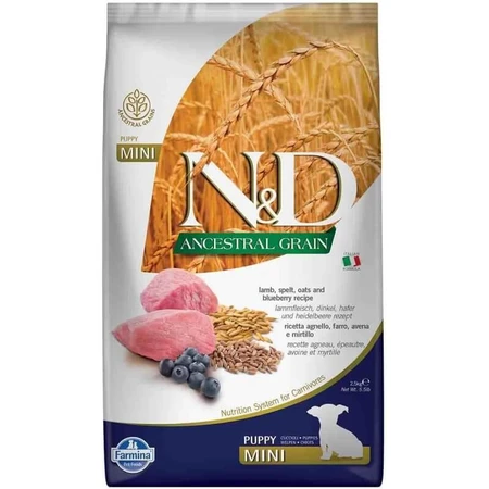 Farmina N&amp;d Ancestral Grain Puppy und Mini mit Lamm und Heidelbeere – Alleinfuttermittel für Hunde, 2,5 kg