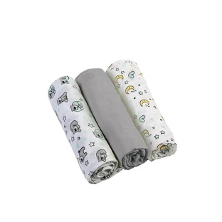 Babyono Set of 3 Gray Gauze Muslin Squares, 70x70 cm