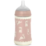 Suavinex Wonderland - Babyfles met langzame doorstroming en roze konijntje, 270 ml