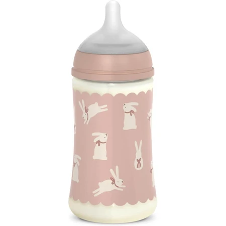 Suavinex Wonderland - Babyfles met langzame doorstroming en roze konijntje, 270 ml